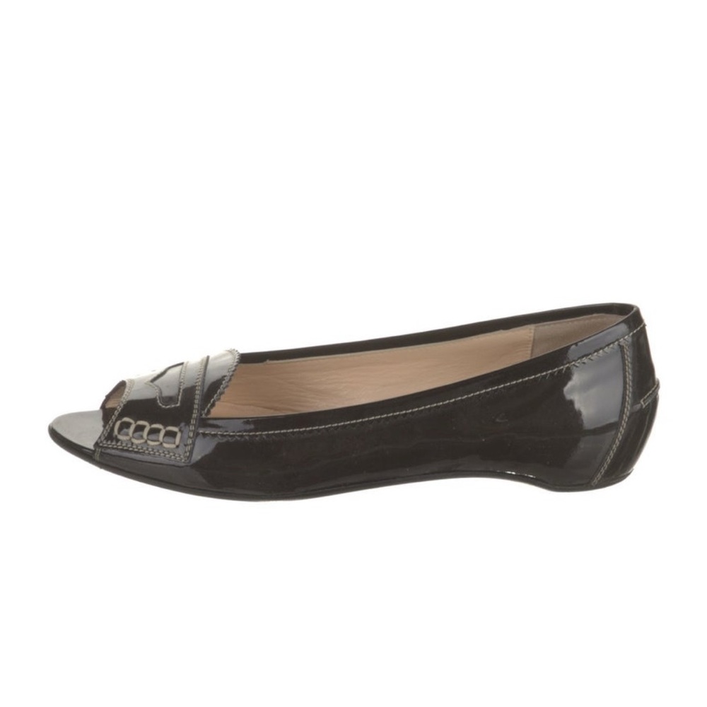 Christian Louboutin Brown Patent Peep-Toe Flat - Picture 5 of 8
